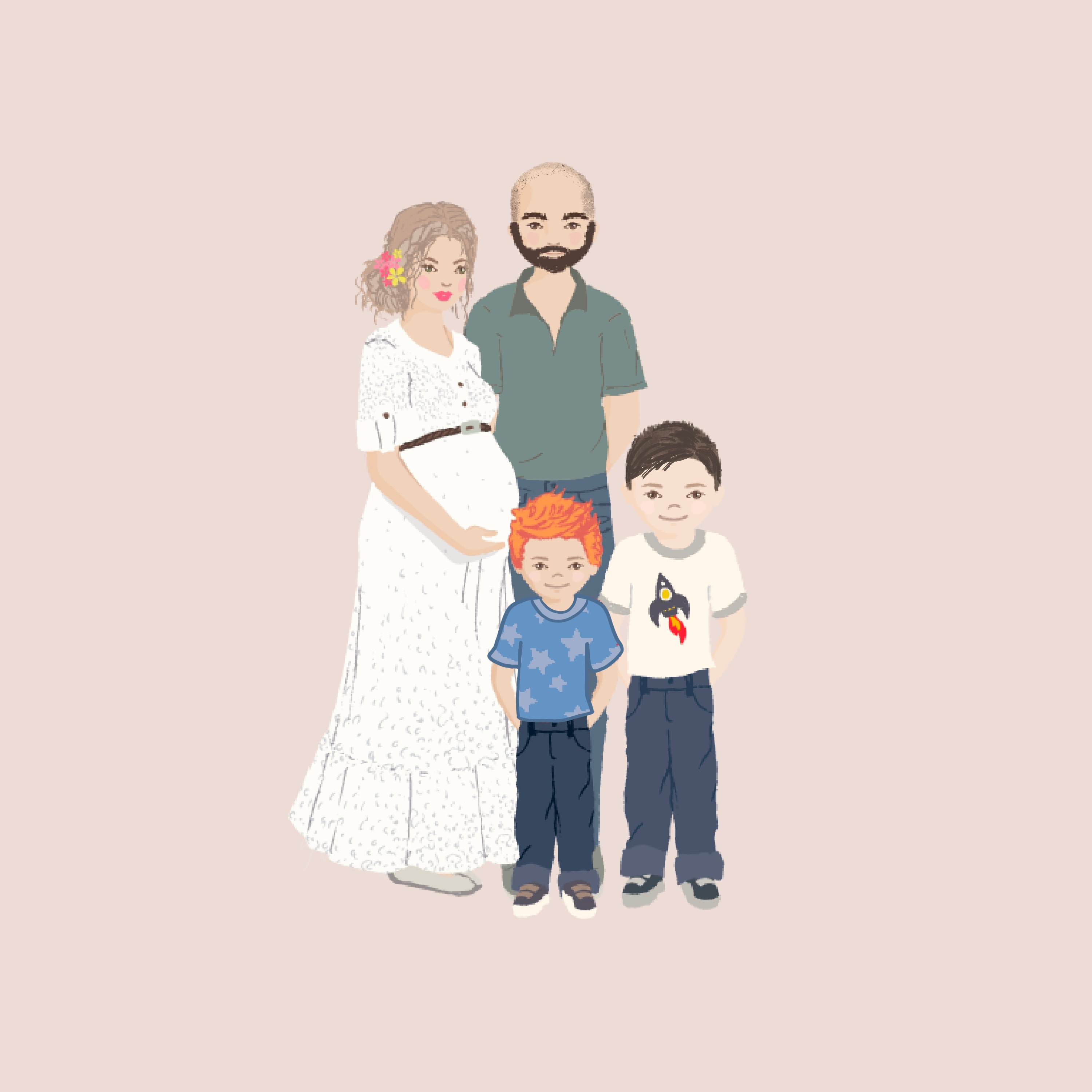 digital download Custom digitally illustrated family portrait